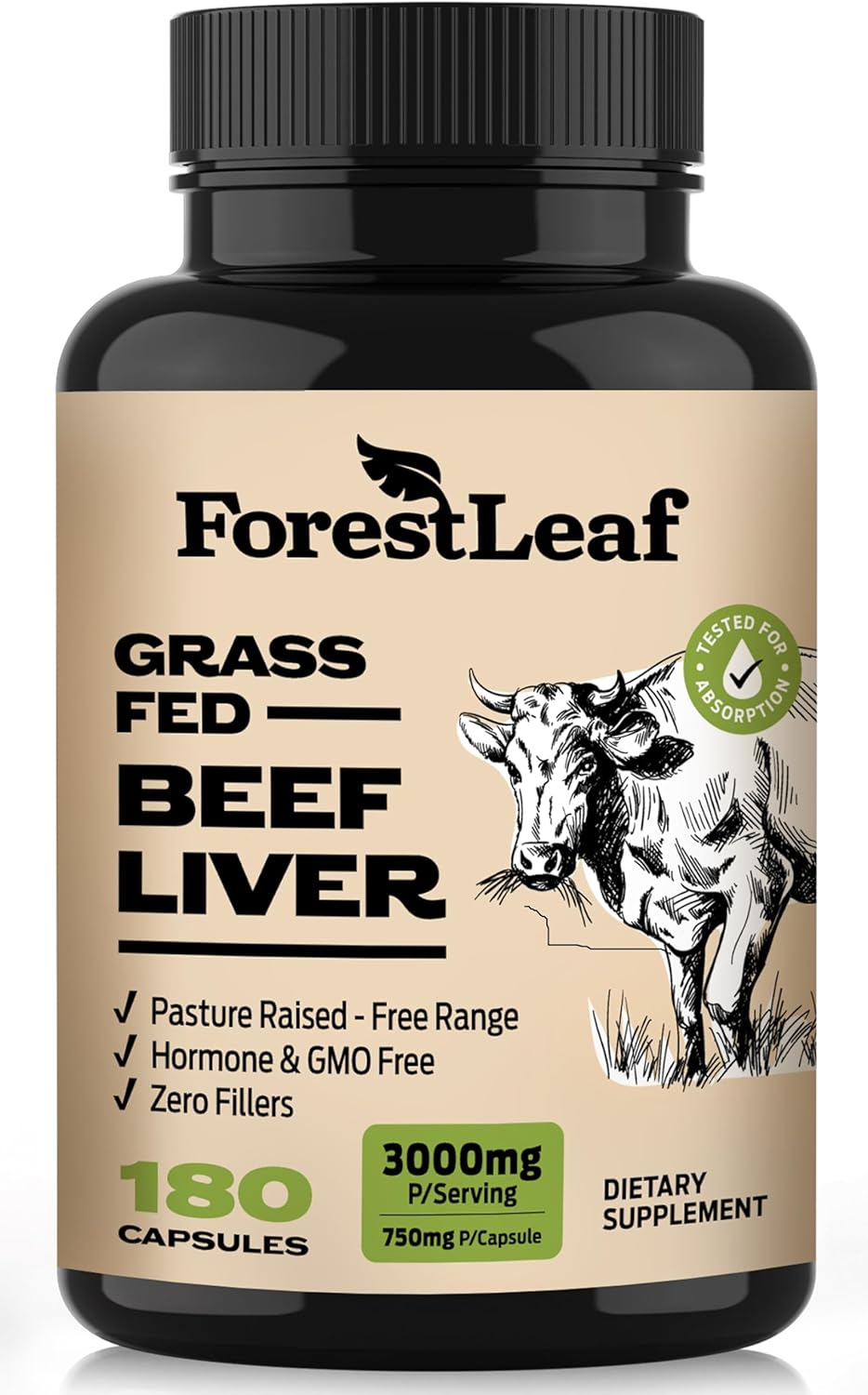 Beef Liver de ForestLeaf| Cápsulas de órganos de Res Importado